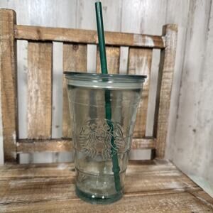 Starbucks Heavy Recycled Glass 16oz With Lid And Straw Made In Spain